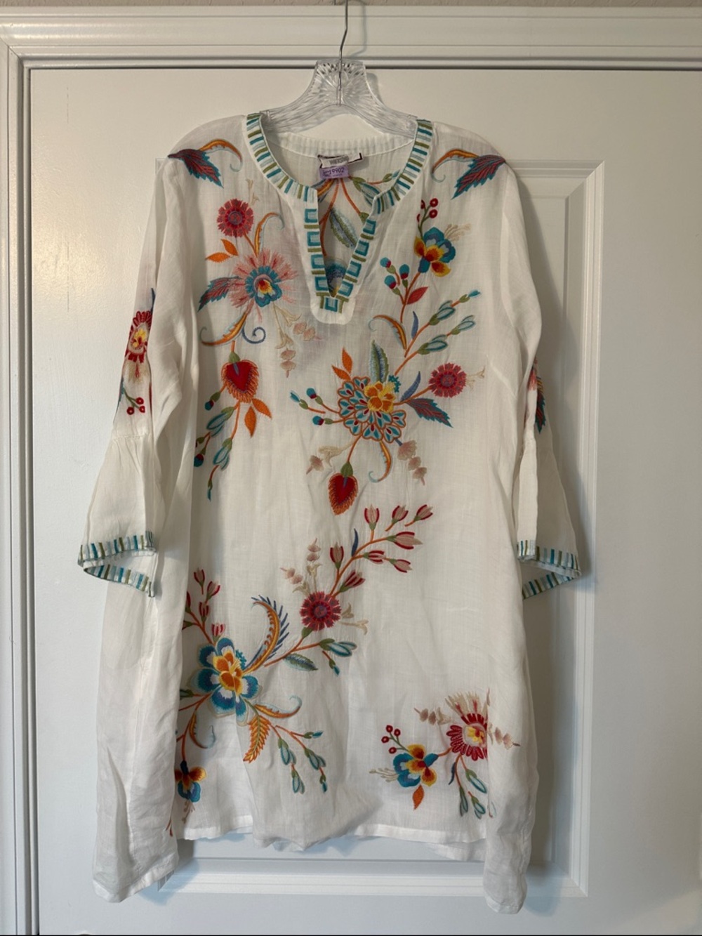 Johnny Was Embroidered White Cotton Dress or Cover Up